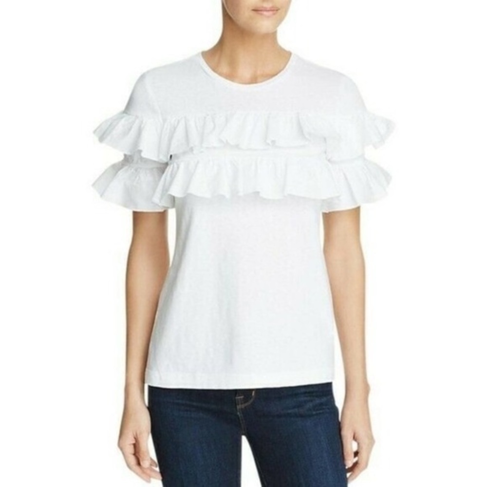 Tory Burch White Lenox Ruffled Top Small